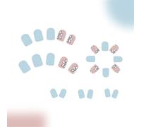 24Pcs Lucido Breve Piazza Stick Su Unghie Con Floreale Full Covers Unghie Finte Facile Applicazione Per Matrimoni Ed E