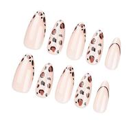 24pcs Lungo Premere Su Unghie Francese Punta Mandorla Forma Falso Con Puntini Animali Disegni Modello Colle Per Le Donne Facile Applicare Stick Nail