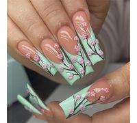 24pcs Lungo Quadrato Premere Su Unghie Floreale Acrilico Stick On Per Le Donne Alla Ricerca Unica Manicure Nail Decorazione