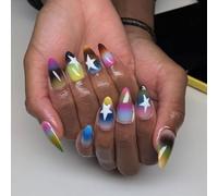 24pcs Mandorla Corta Chiodi Finti Stampa Artificiale Falso Colle Su Disegni Suggerimenti Francesi Regali Design Unghie False