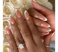 24Pcs Mandorla False - French Tip Glossy Press-On Acrilico per Donna