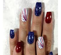 24pcs Mandorla False Nails Gloss Pieno Coperture Delle Unghie Independence Day Presse Su Unghie Per Feste E Event Nail Decorazioni