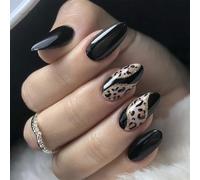 24pcs Mandorla Finte Nails Press Su Artificiale Falso Colle Su Leopardo Disegni Suggerimenti Francesi Bastone Falsi Chiodo