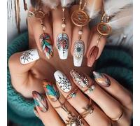 24pcs Mandorla Premere Su Unghie Con Disegni Floreali Coperture Piene Unghie Finte Manicure Per L'autunno E San Valentino Occasione