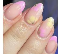 24Pcs Mandorla Premere Su Unghie Fiore Francese Unghie Finte Acriliche Colle Artificiali Su Per Le Donne Press Nail Bara Mandorla Francese Punta Chi