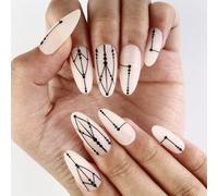 24Pcs Mandorla Premere Su Unghie Linea Disegni Francesi Unghie Finte Acriliche Unghie Artificiali Colle Su Unghie