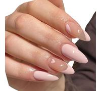 24Pcs Mandorla Press On Nails Cuore Disegni Francesi Unghie Finte Acriliche Unghie Artificiali Colle Su Unghie