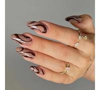 24Pcs Mandorla Press On Nails Design Lucido Francese Falso Acrilico Falso Colle Artificiali Delle Donne Del Chiodo Bara Mandorla French