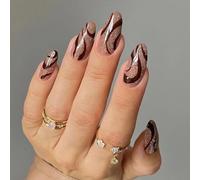 24Pcs Mandorla Press On Nails Design Lucido Francese Falso Acrilico Falso Colle Artificiali Su Donne Copertura Completa Unghie Fint