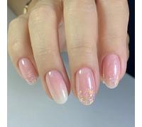 24Pcs Mandorla Press On Nails Design Lucido Francese Falso Acrilico Falso Colle Artificiali Su Donne Copertura Completa Unghie Fint