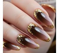 24Pcs Mandorla Press On Nails Disegni Lucidi Francesi Falso Acrilico Falso Colle Artificiali Sulle Donne Su Unghie Bara Mandorla Francese Tip On Nail