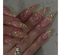 24Pcs Mandorla Press On Nails Disegni Unghie Finte Francesi Acrilico Falso Colle Artificiali Su Per Le Donne Press Nail Bara Mandorla Francese Tip Nail