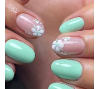 24Pcs Mandorla Press On Nails Fiore Francese Falso Acrilico Falso Colle Artificiali Per Le Donne Del Chiodo Bara Mandorla Francese