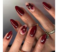 24Pcs Mandorla Press On Nails Fiore Francese Falso Acrilico Falso Colle Artificiali Su Per Le Donne Su Unghie Bara Mandorla Francese Tip On Nail