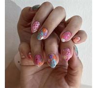 24Pcs Mandorla Press On Nails Fiore Francese Unghie Finte Acriliche Unghie Artificiali Colle Su Unghie Per