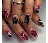 24Pcs Mandorla Press On Nails Fiore Francese Unghie Finte Acriliche Unghie Artificiali Colle Su Unghie Per