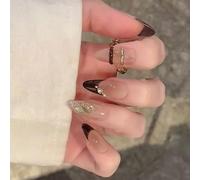 24pcs Mandorla Press On Nails French Tip Unghie Finte Unghie Artificiali Lucide Unghie Acriliche Stick