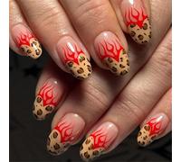 24Pcs Mandorla Press On Nails Leopardi Punte francesi Falso Acrilico Falso Colle Artificiali Delle Donne Del Chiodo Bara Mandorla Francese Punta