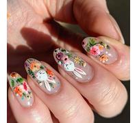 24pcs Mandorla Press On Nails Lucido Falso Pasqua Acrilico Artificiale Per Ufficio Feste E Gite Casual Unghie F