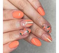 24Pcs Mandorla Press On Nails Peach Disegni Francesi Unghie Finte Acriliche Colle Artificiali Finte Acriliche Su Donne Colle Acriliche