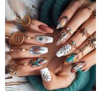 24pcs Mandorla Press On Unghie Con Disegni Floreali Full Covers Unghie Finte Manicure Per L'autunno E San Valentino Occasione Partito Pronto