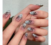 24Pcs Mandorla Press On Unghie Gradienti Unghie Finte Francesi Unghie Finte Acriliche Unghie Artificiali Col