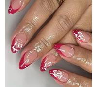 24pcs Mandorla Stick On Nails Premere Su Unghie Con Fiori Disegni Francese Punta Unghie Finte Inverno Unghie Accessori Per Le Donne