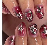 24Pcs Mandorla Unghie Finte Premere Su Artificiale Colle Finte Fiamma Disegni Francesi Suggerimenti Regali Acrilico Colle Nail Per