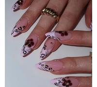 24Pcs Mandorla Unghie Finte Premere Su Artificiale Colle Finte Fiori Disegni Francesi Punte Chiodo Bara Mandorla Francese Punta