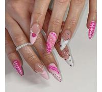 24Pcs Mandorla Unghie Finte Premere Su Artificiali Colle Finte Cuore Disegni Francesi Suggerimenti Regali Colle Acriliche Chiodo Per