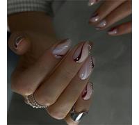 24Pcs Mandorla Unghie Finte Premere Su Unghie Artificiali Unghie Finte Colle Su Unghie Disegni A