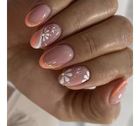 24pcs Mandorla Unghie Finte Premere Su Unghie Francesi Punte Con Fiore Arte Acrilico Unghie Stick On Nails Set Per