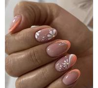 24pcs Mandorla Unghie Finte Premere Su Unghie Francesi Punte Con Fiore Arte Acrilico Unghie Stick On Nails Set Per