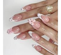 24pcs Mediums Unghie Finte Tulipani Fiore Archi Design Traspirante Unghie Artificiali Facile Applicazione Materiali