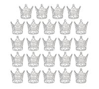 24Pcs Mini Corone Torte per Principessa, Piccole Corone Argento e Cuori