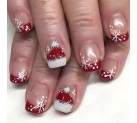 24Pcs Natale Breve Piazza Stick On Unghie Fiocco di Neve Unghie Abbellimenti Press On Unghie Inver