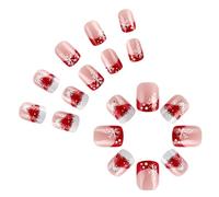 24Pcs Natale Breve Piazza Stick On Unghie Fiocco di Neve Unghie Abbellimenti Press On Unghie Inver
