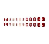 24Pcs Natale Press On Nails Breve Piazza Stick On Unghie Con Modelli Fiocco Di Neve Scintillante Punta Francese Per Le Donne Breve Piazza
