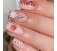 24pcs Natale Press On Nails Breve Piazza Unghie Finte Artificiale Pupazzo di Neve Stick On Per Le Donne E Le Ragazze