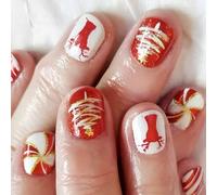 24Pcs Natale Press On Nails Breve Quadrato Snowfla Disegni Unghie Finte Coperture Piene Lucido Stick On Unghie Per