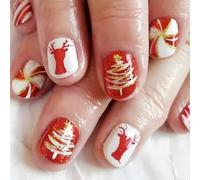 24Pcs Natale Press On Nails Breve Quadrato Snowfla Disegni Unghie Finte Coperture Piene Lucido Stick On Unghie Per