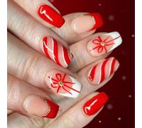 24PCS Natale Press On Nails Francese Punta Bianca Glitter Unghie Finte Fiocco di Neve Design Per Feste Regali Per La Ragazza Natale Premere Sul Chiodo