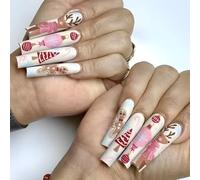 24Pcs Natale Press On Nails Lungo Quadrato Con Fiocco di Neve Disegni Stick On Unghie Per Le Donne Manicure Unghie Decorazione
