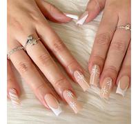 24Pcs Natale Press On Nails Lungo Squre Fiocchi di Neve Disegni Acrilico Unghie Finte Coperture Piene Stick On Nails Per