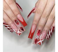 24pcs Natale Press On Nails Piazza Falso Lungo Acrilico Francese Tip Inverno Artificiale Per Hliday Party Lungo Piazza Falso Unghie