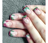 24pcs Natale Stick On Unghie Natalizie Coperture Piene Unghie Artificiali Lucide Premere Su Unghie Manicure Per