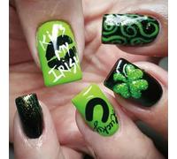 24Pcs Patrick's Day Acrilico Unghie Finte Breve Verde Shamrock Disegni Press On Full Covers Artificiale Festival Nail Tips