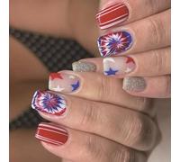 24pcs Patriottica Unghie Art Set Per Il Giorno dell'Indipendenza Premere Su Unghie Acilico Falso Con Stella Disegni Decorazione Patriottica Nail Design
