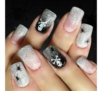 24pcs Piazza Francese Suggerimenti Finte Unghie Acriliche Glitter Gradiente Bacchetta Sulle Unghie Per Le Donne Halloween Press Su Unghie Quadrate False Unghie