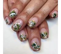 24pcs Piazza Natale Press On Nails French Tip Disegni Con Albero di Natale Coperture Piene Unghie Accessori Per Le Donne